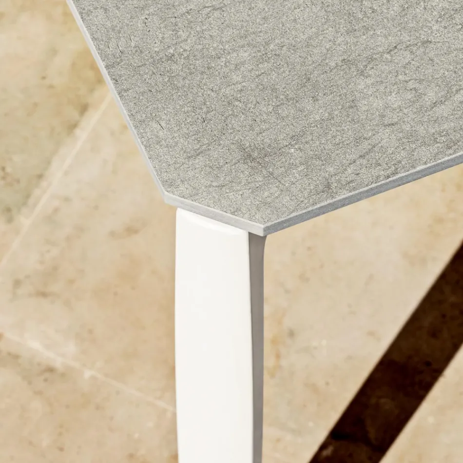 Square Outdoor Coffee Table in Aluminum and High Quality Stoneware - Filomena Viadurini