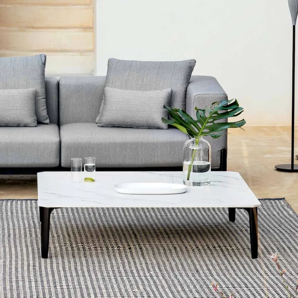 Square Outdoor Coffee Table in Aluminum and High Quality Stoneware - Filomena Viadurini