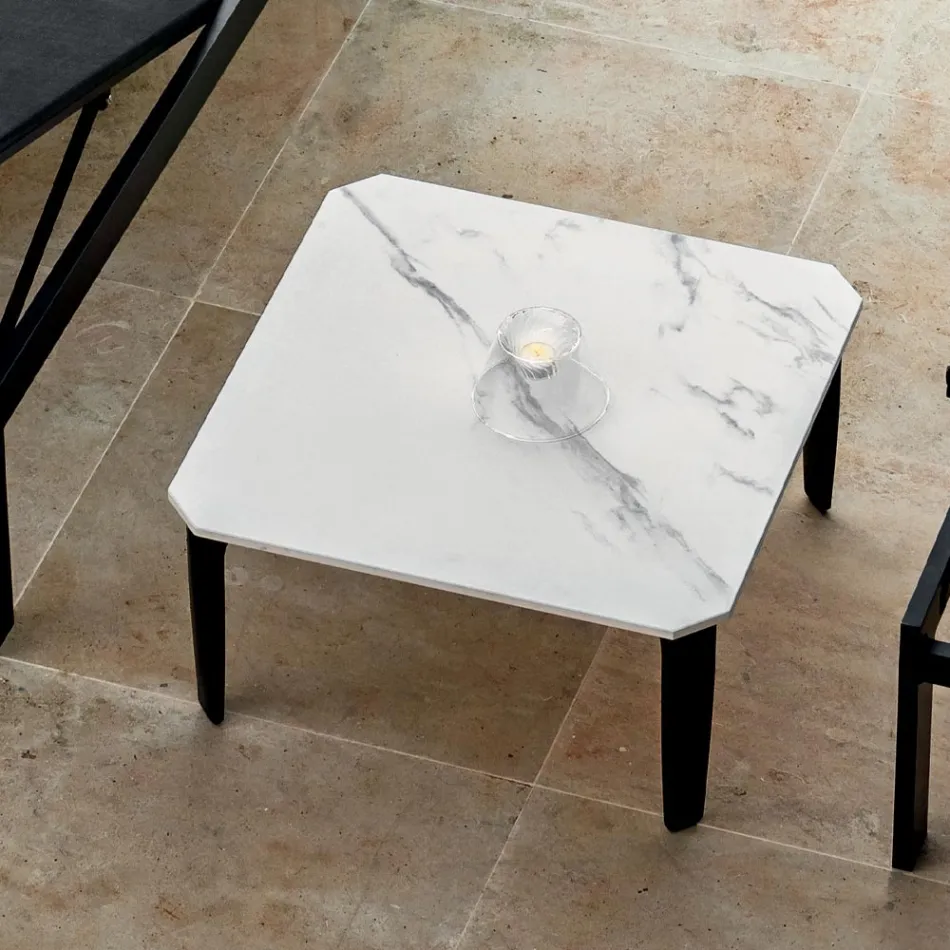 Square Outdoor Coffee Table in Aluminum and High Quality Stoneware - Filomena Viadurini