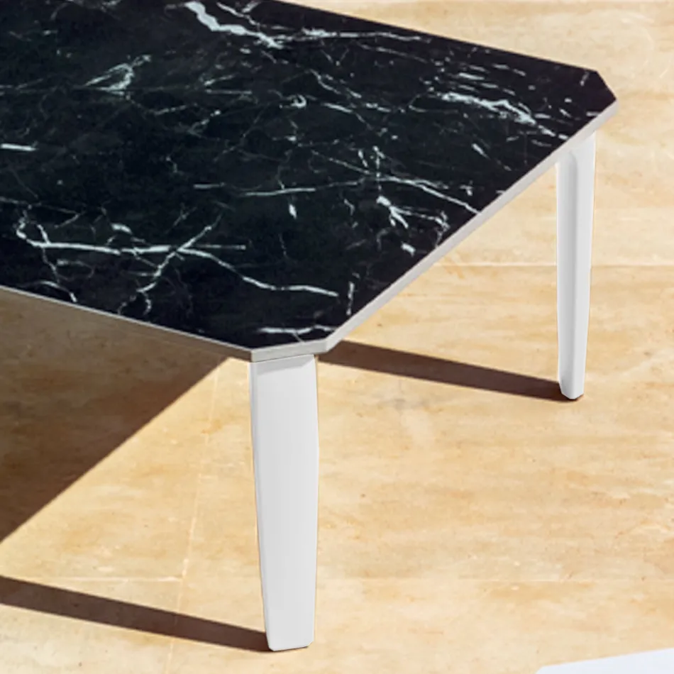 Square Outdoor Coffee Table in Aluminum and High Quality Stoneware - Filomena Viadurini