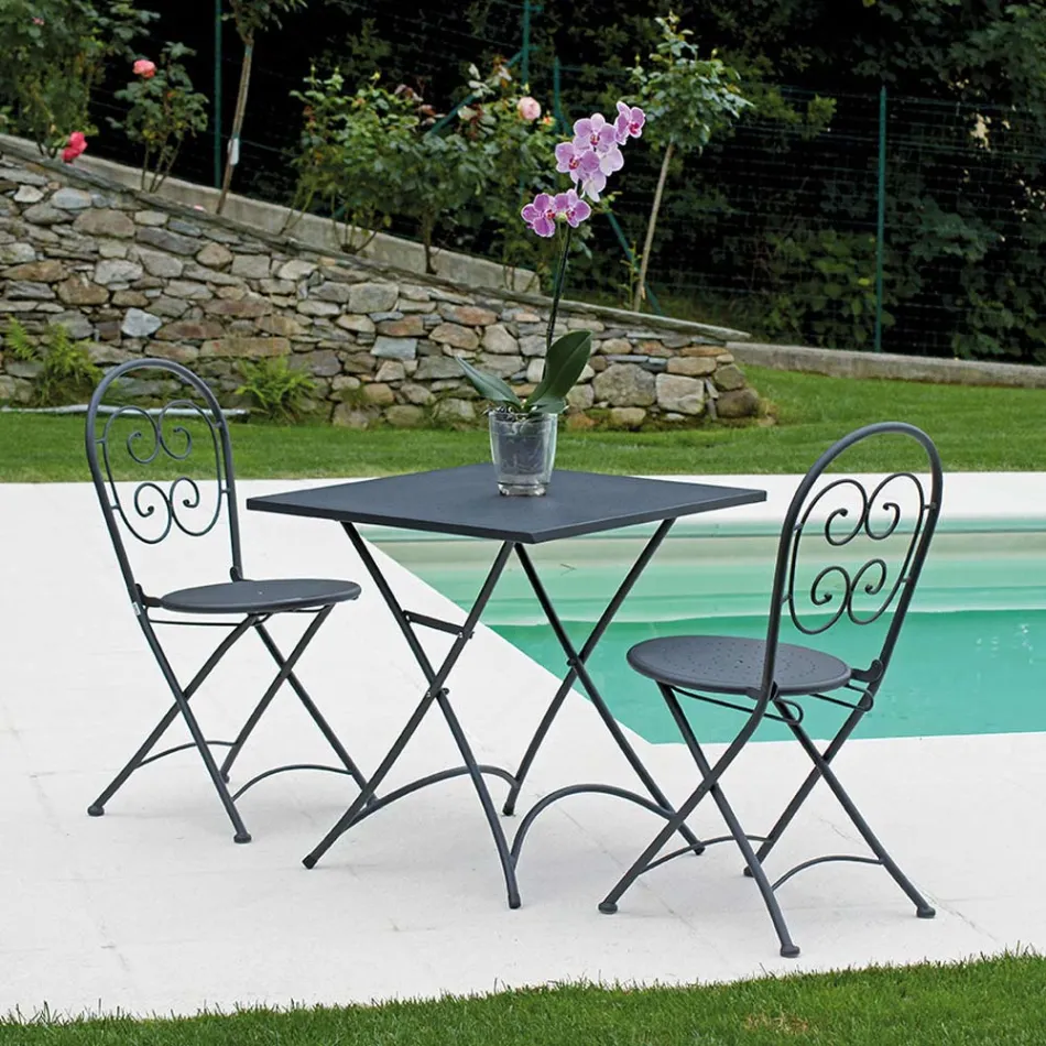 Folding Square Garden Coffee Table in Anthracite Gray Iron - Zoubiba Viadurini