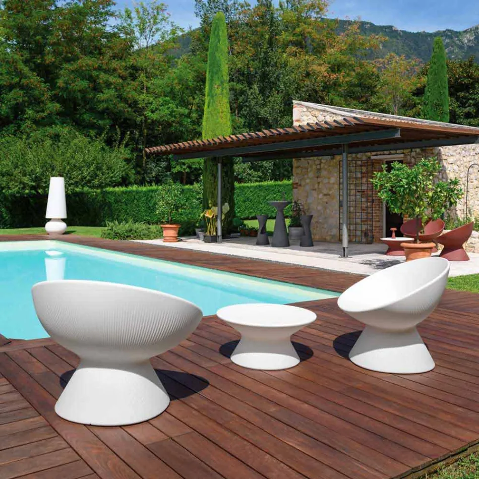 Round Garden Coffee Table in Colored Polyethylene Made in Italy - Desmond Viadurini