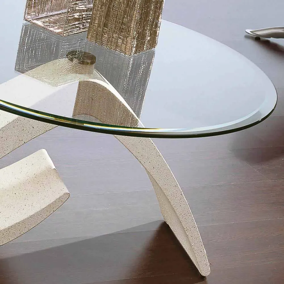 Coffee Table with Round Top in Glass Made in Italy, Precious - Brachetto Viadurini