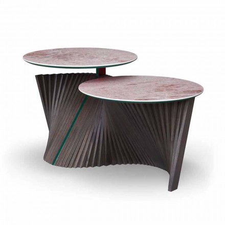 Design Coffee Table with 2 Round Tops in Gres Made in Italy - Stockholm Viadurini