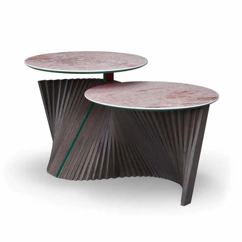 Design Coffee Table with 2 Round Tops in Gres Made in Italy - Stockholm Viadurini