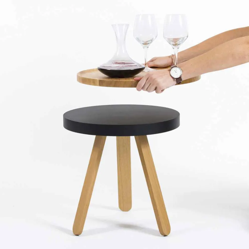 Design Coffee Table with Round Top and Solid Wood Legs - Salerno Viadurini