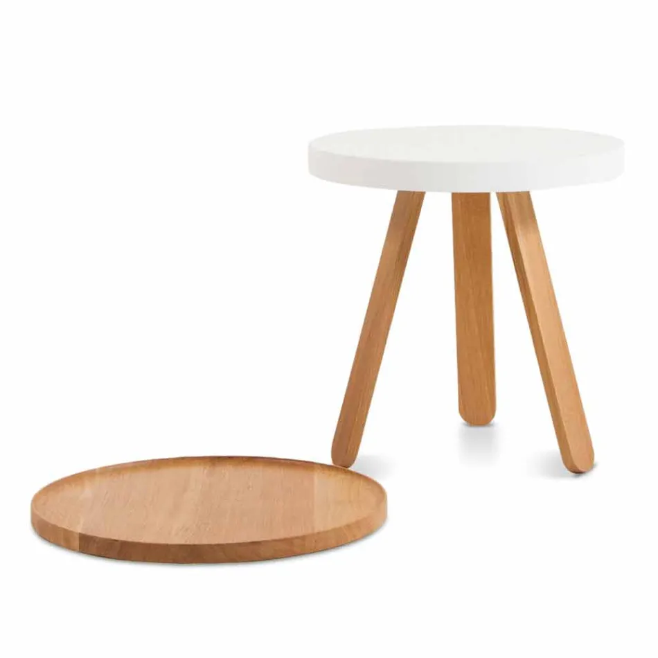 Design Coffee Table with Round Top and Solid Wood Legs - Salerno Viadurini