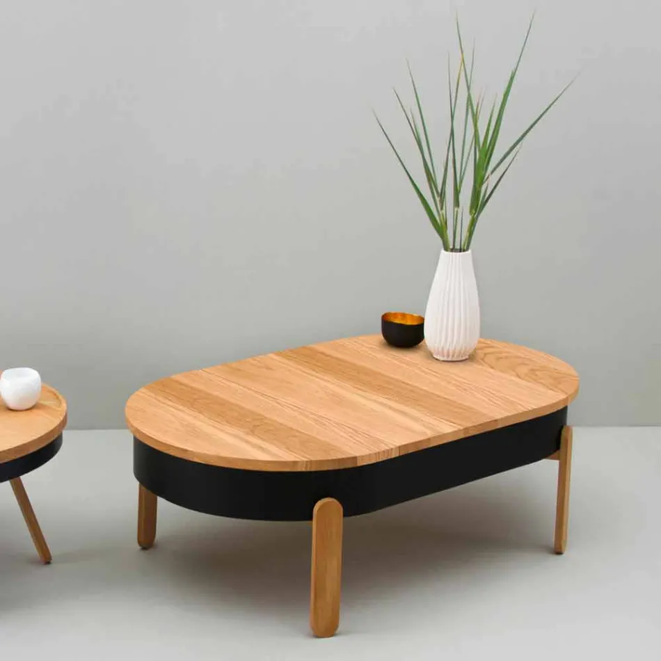 Design Coffee Table in Solid Wood and Lacquered Metal - Salerno Viadurini