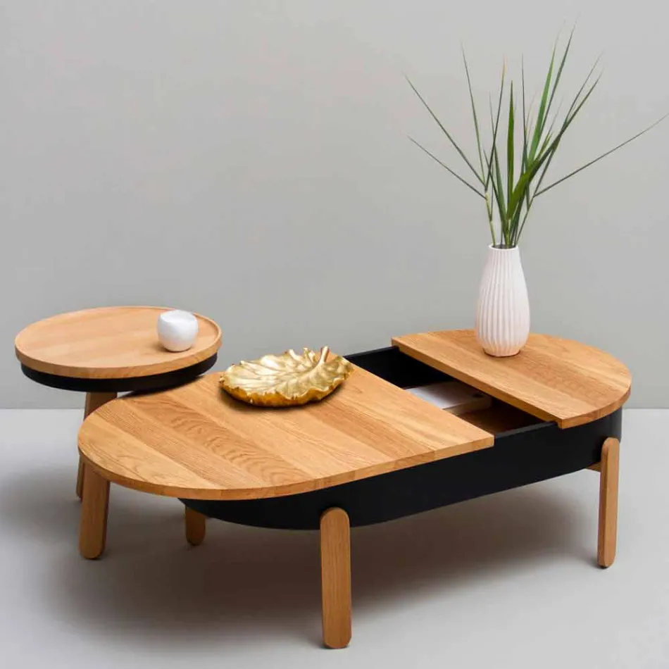 Design Coffee Table in Solid Wood and Lacquered Metal - Salerno Viadurini