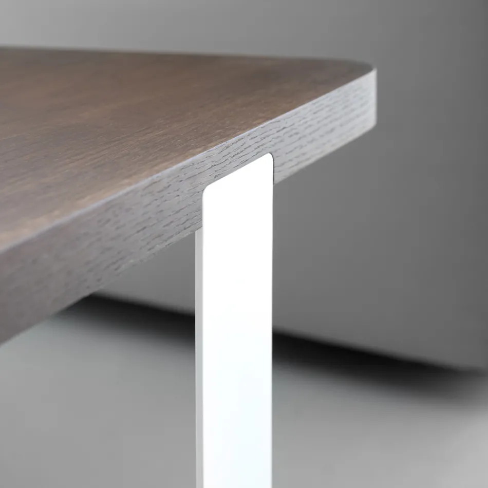 Luxury Coffee Table in Colored Metal and Wooden Top - Anacleto Viadurini