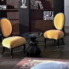 Coffee table in solid wood and crystal 60cm diameter, Margo Viadurini