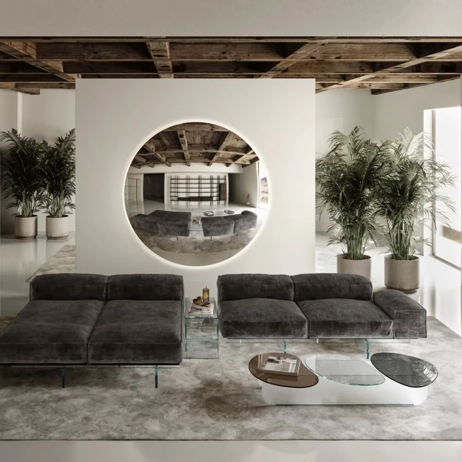 Glass Coffee Table with 3 Colored Shaped Tops - Dapy Viadurini