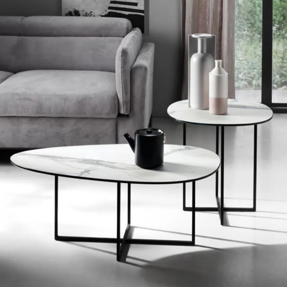 Coffee Table in Laminated Glass and Metal Made in Italy - Sedona Viadurini