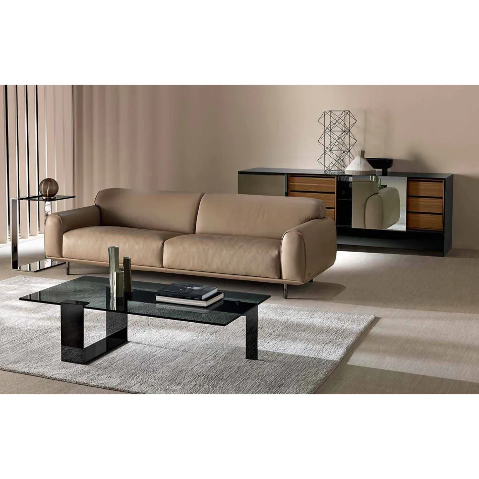 Modern Coffee Table with Smoked Glass Top and Metal Base Made in Italy - Scoby Viadurini