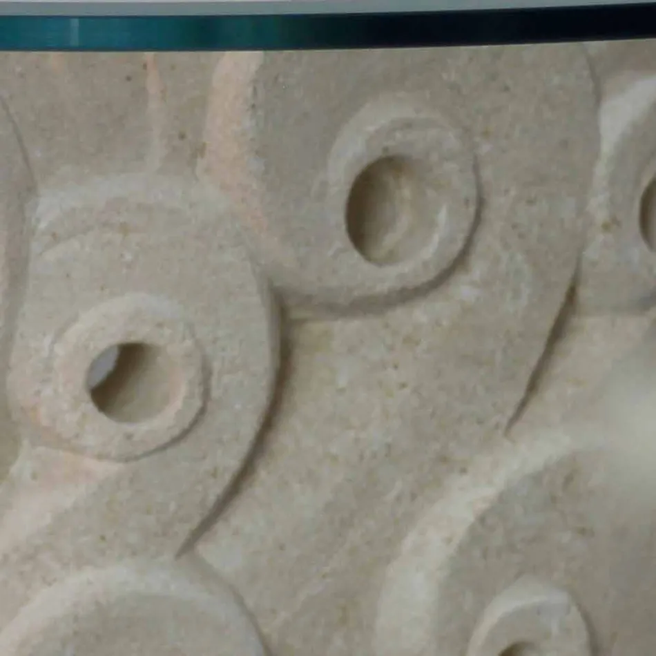 Oval oak stone table and crystal table, modern Lindos design Viadurini