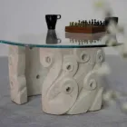 Oval oak stone table and crystal table, modern Lindos design Viadurini