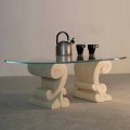 Coffee table with crystal top and natural stone base Aracne-S