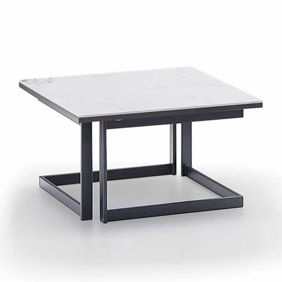 Square Coffee Table in Gres with Metal Base Made in Italy - Albert Viadurini