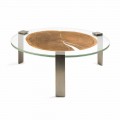 Round coffee table Buck, with glass and wood top,made in Italy