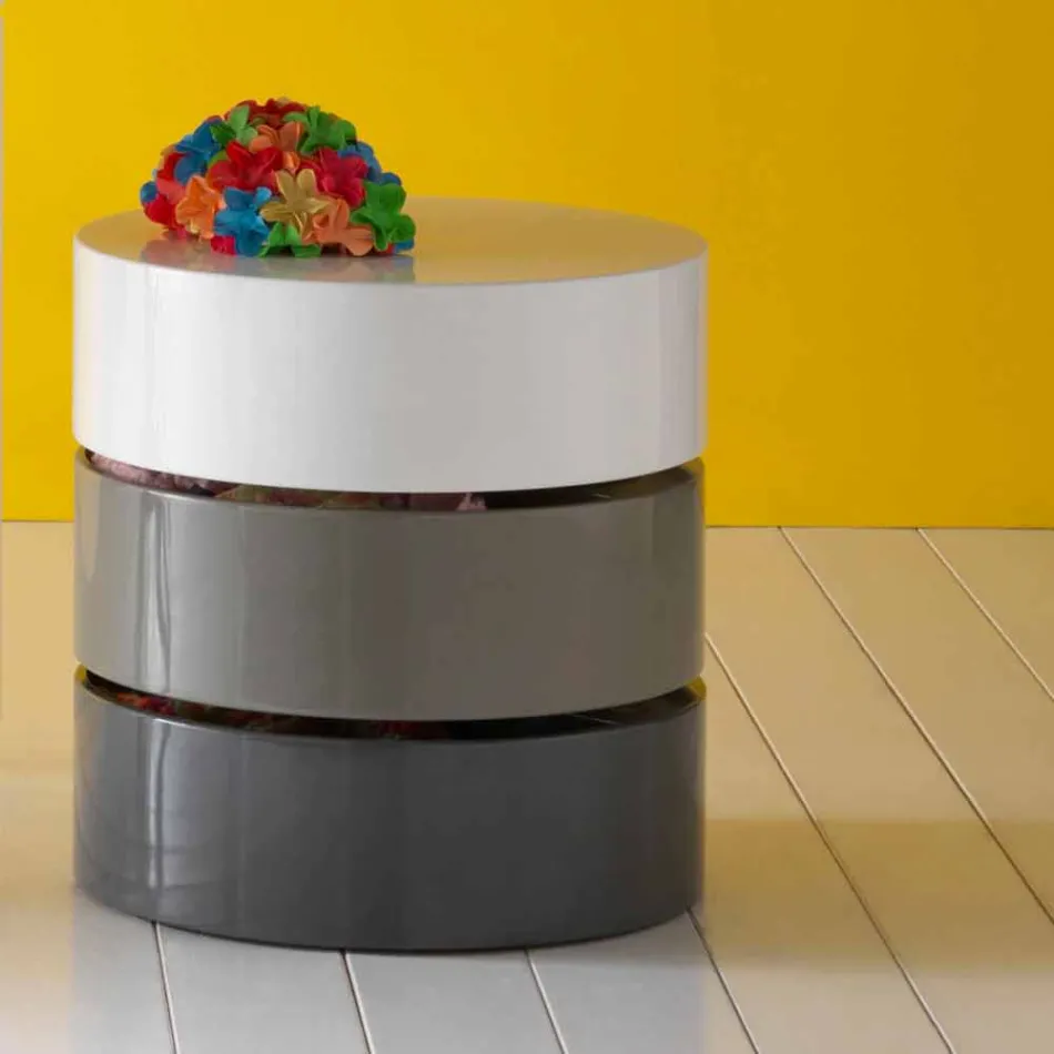 Round Coffee Table with Swivel Shelves and Containers in MDF - Pitty Viadurini