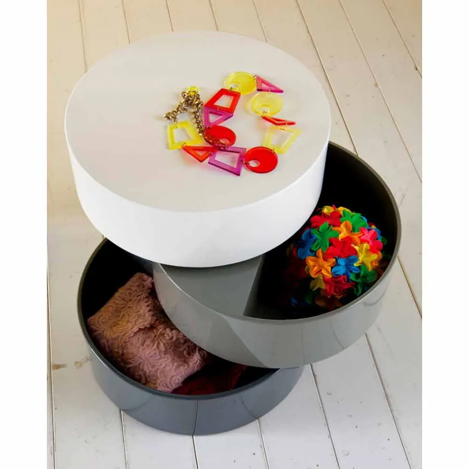 Round Coffee Table with Swivel Shelves and Containers in MDF - Pitty Viadurini