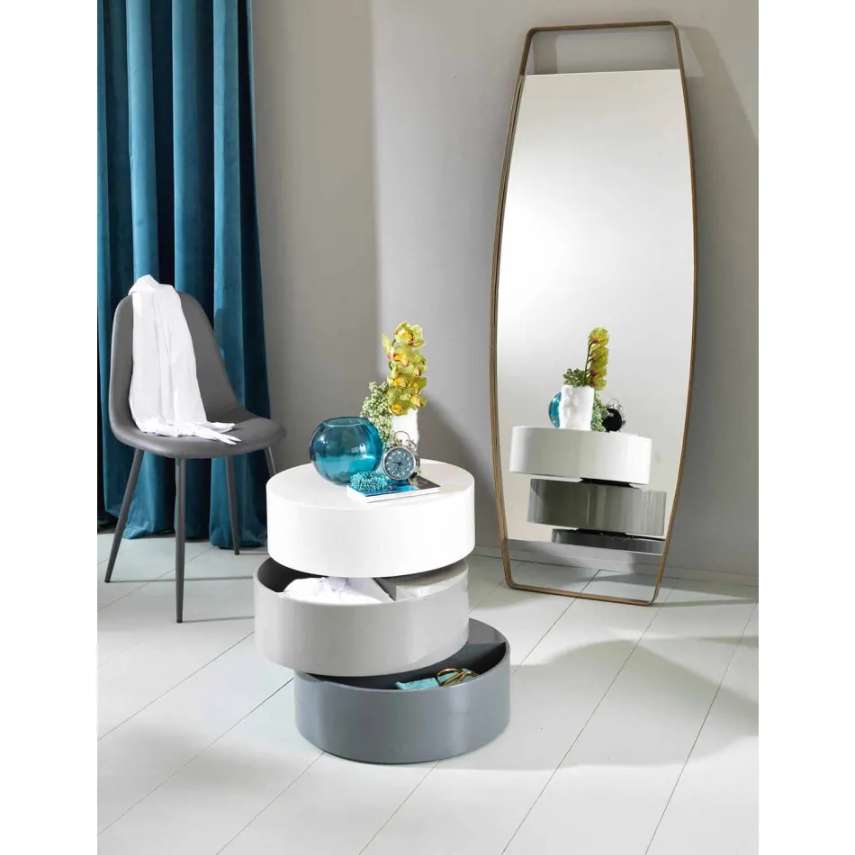 Round Coffee Table with Swivel Shelves and Containers in MDF - Pitty Viadurini