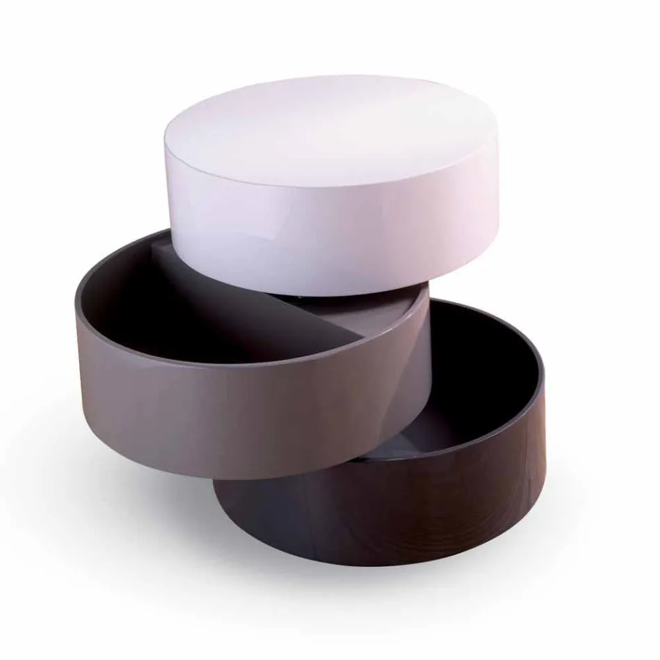 Round Coffee Table with Swivel Shelves and Containers in MDF - Pitty Viadurini
