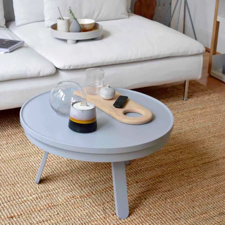 Round Design Coffee Table in Solid Wood and Metal - Salerno Viadurini