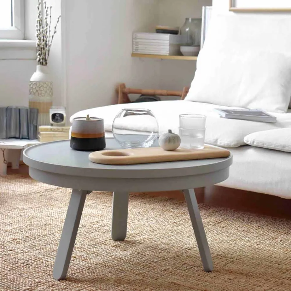 Round Design Coffee Table in Solid Wood and Metal - Salerno Viadurini