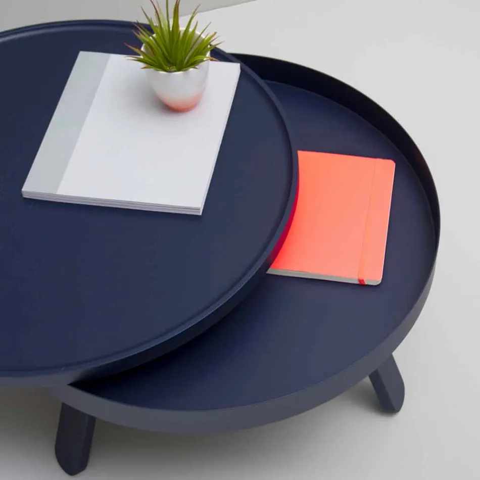 Round Design Coffee Table in Solid Wood and Metal - Salerno Viadurini