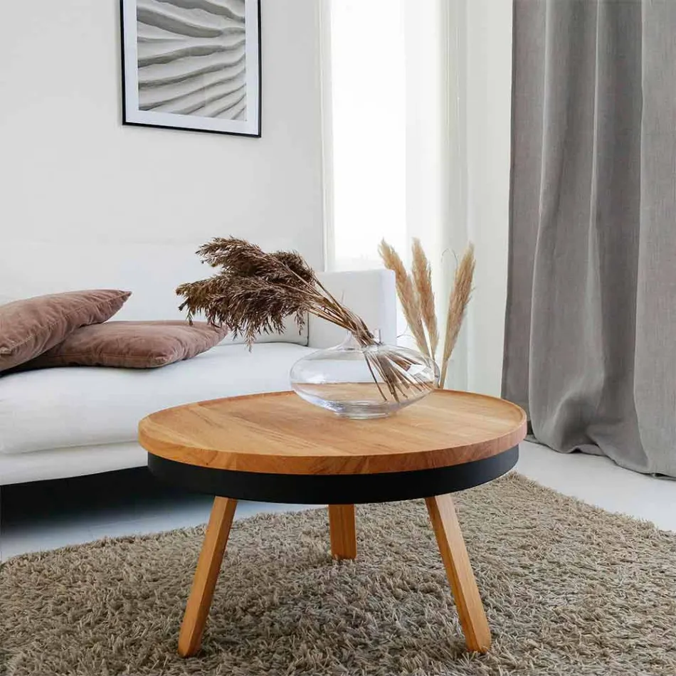 Round Design Coffee Table in Solid Wood and Metal - Salerno Viadurini