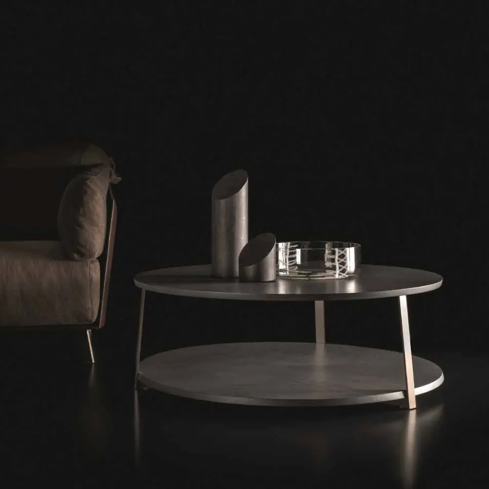 Round Coffee Table in Mdf with Metal Structure Made in Italy - Aloe Viadurini