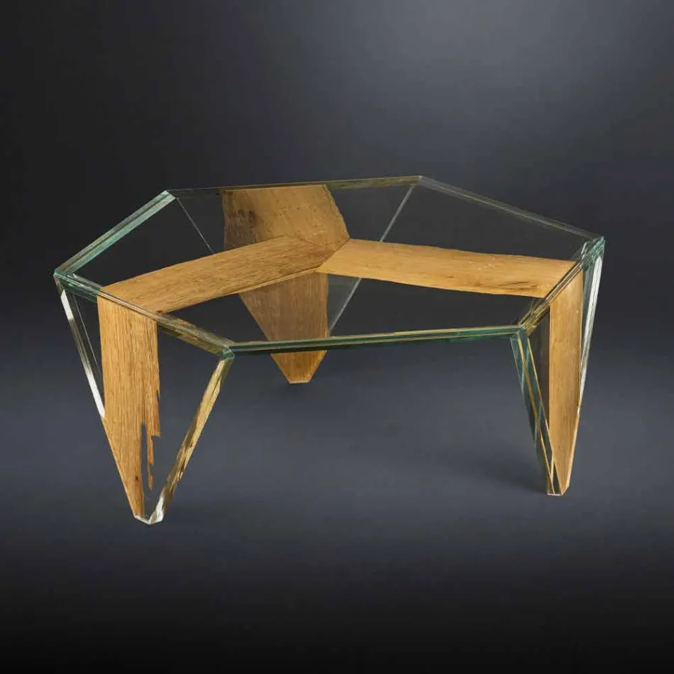 Shaped Coffee Table in Glass and Wood Made in Italy - Mumbai Viadurini
