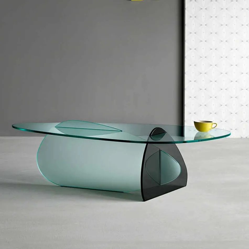 Design Coffee Table in Transparent, Smoked and Etched Glass Made in Italy - Tac Tac Viadurini
