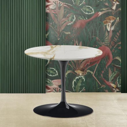 Eero Saarinen Coffee Table H 39 with Gold Caracatta Marble Top Made in Italy - Scarlet Viadurini