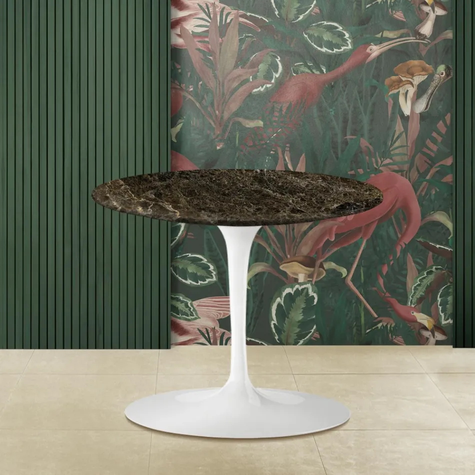 Eero Saarinen Coffee Table H 39 with Round Top in Emperador Dark Marble Viadurini