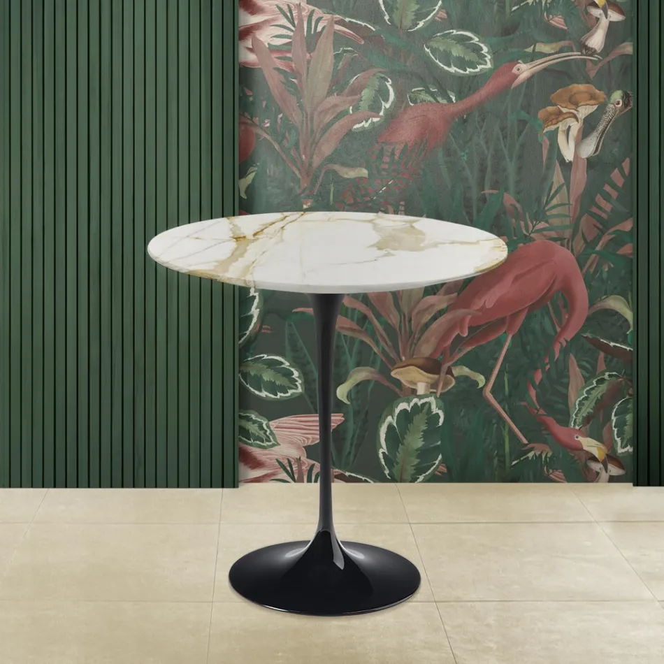 Eero Saarinen H 52 Round Coffee Table in Gold Calacatta Marble Made in Italy - Scarlet Viadurini