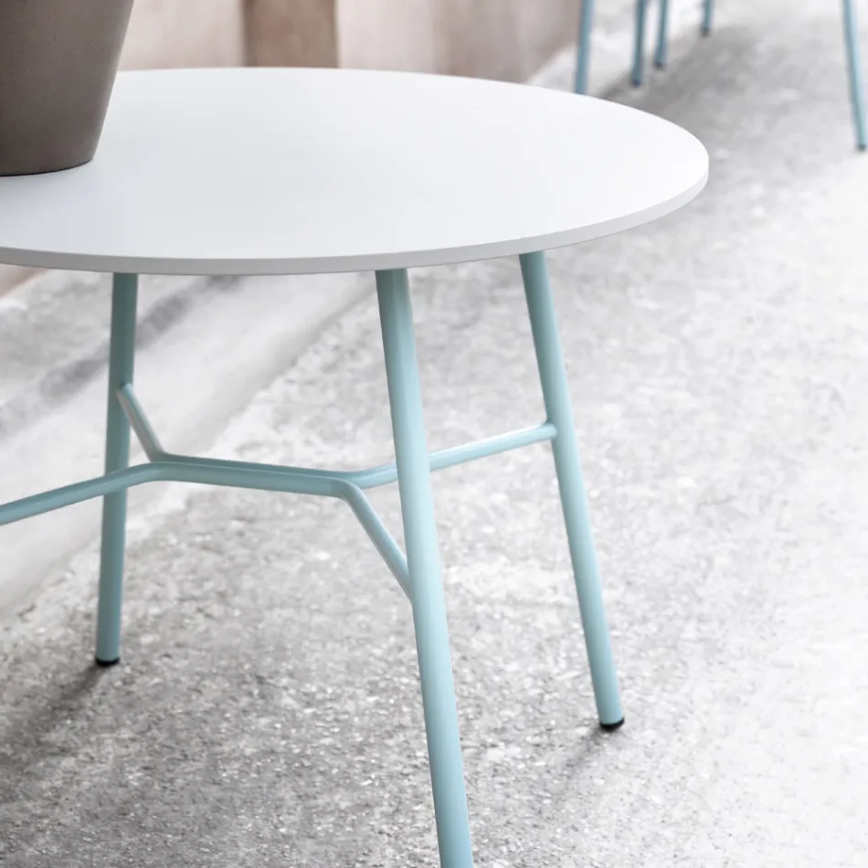 Round Outdoor Coffee Table in HPL with Metal Base Made in Italy - Makino Viadurini