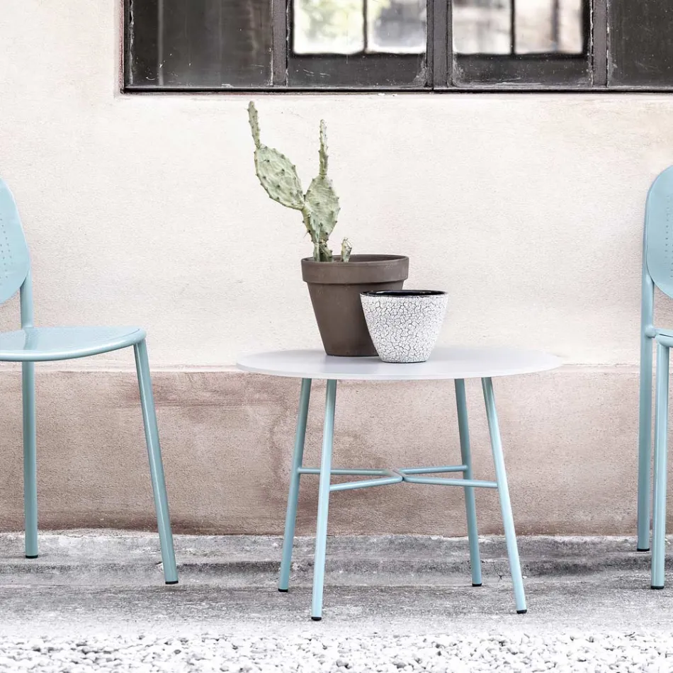 Round Outdoor Coffee Table in HPL with Metal Base Made in Italy - Makino Viadurini