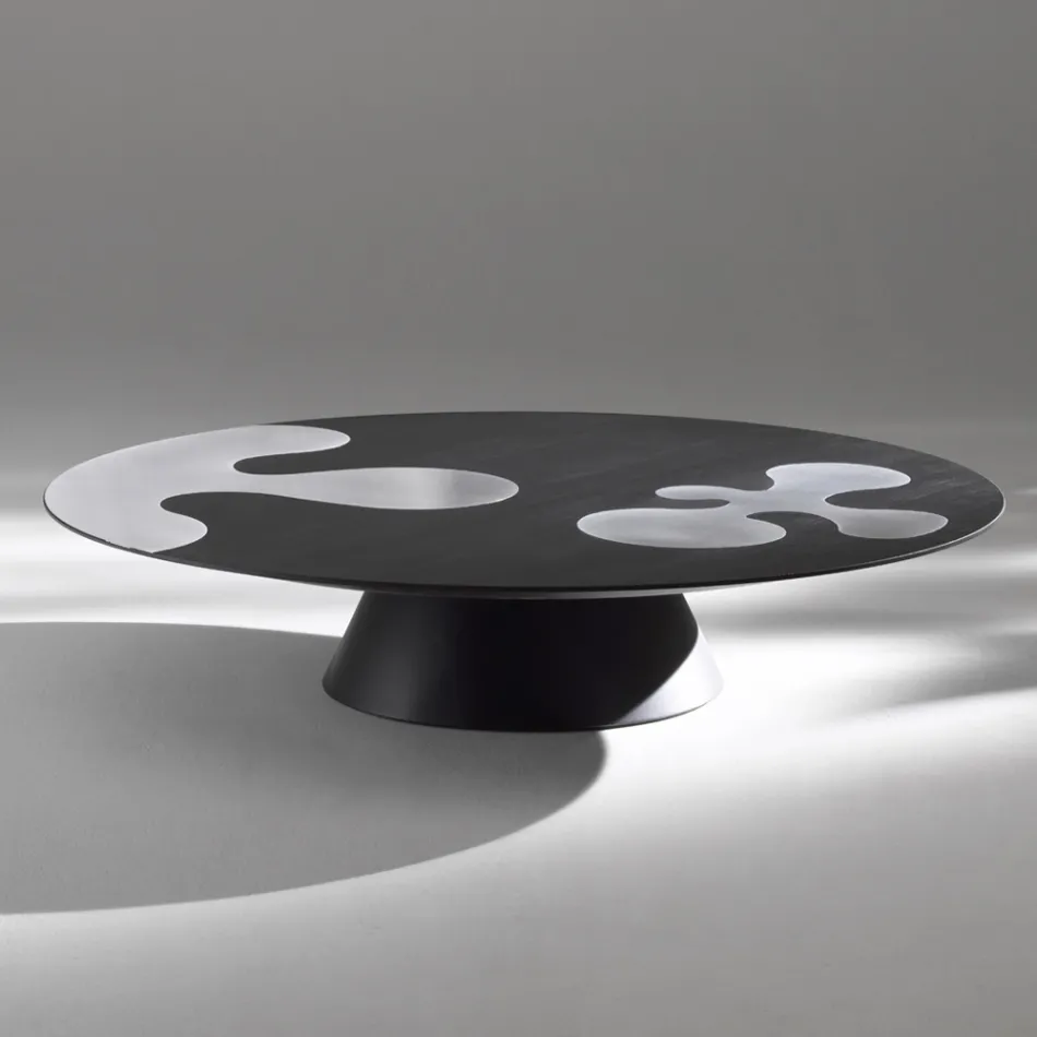 Black Lacquered Larch Coffee Table with Satin Stainless Steel Inserts - Vergine Viadurini