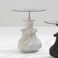 Modern design end table Margo, Ø 60 cm, solid wood and white crystal
