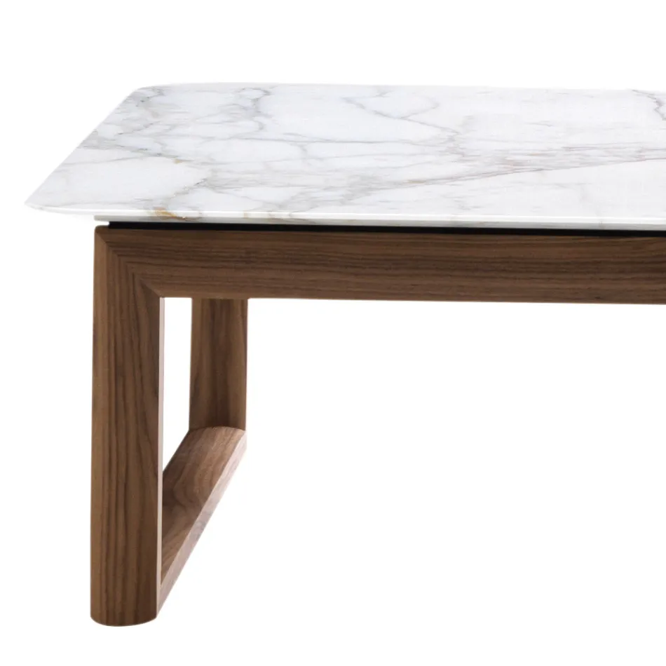 Grilli York design solid wood and marble coffee table made in Italy Viadurini