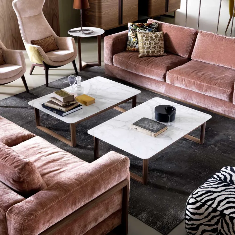 Grilli York design solid wood and marble coffee table made in Italy Viadurini