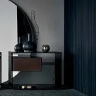 Sofa Side Table or Bedside Table in Smoked Glass with Leather Drawer - Linzy Viadurini