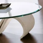 Oval Coffee Table in Beveled Glass and Synthetic Marble Made in Italy - Barbera Viadurini
