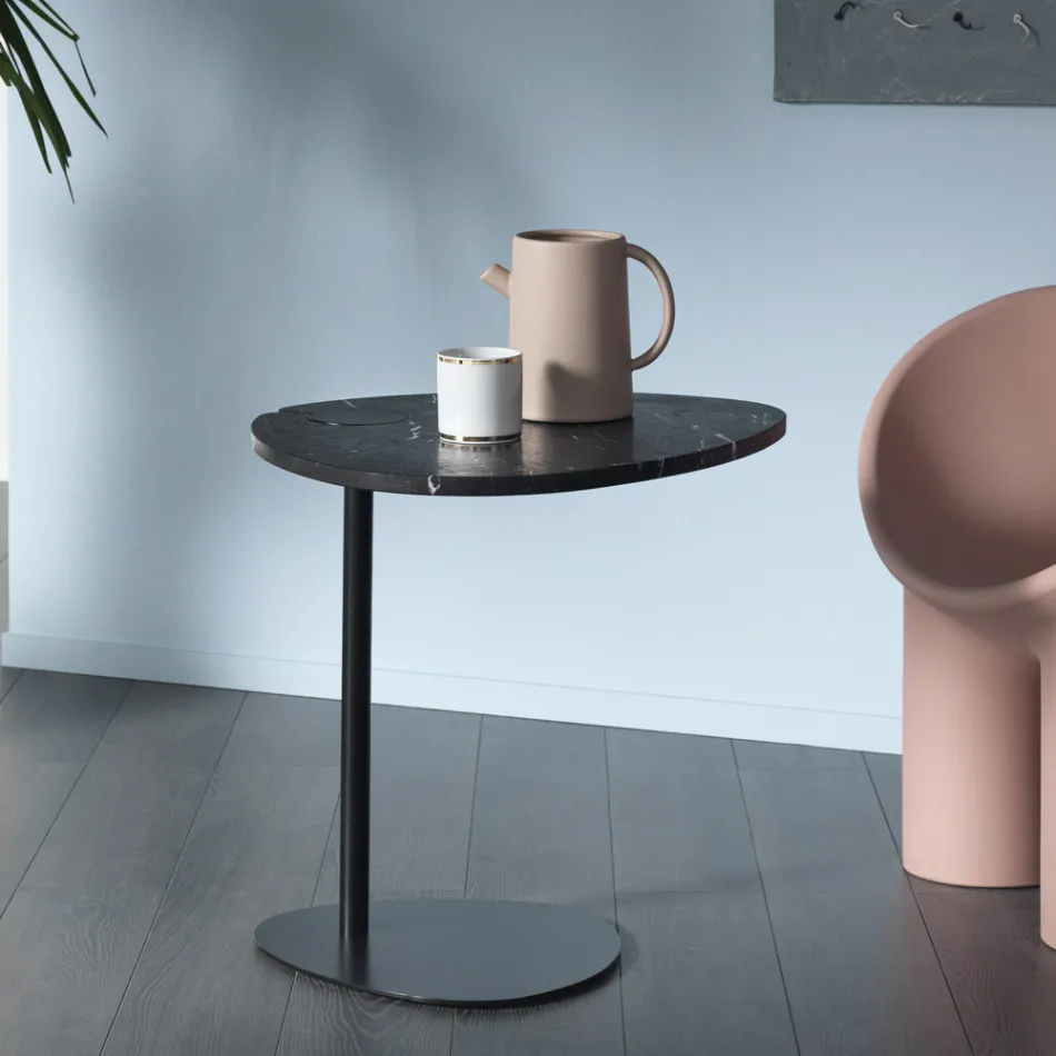 Coffee Table for Living Room in Metal and Marquinia Marble, Luxury Design - Yassine Viadurini