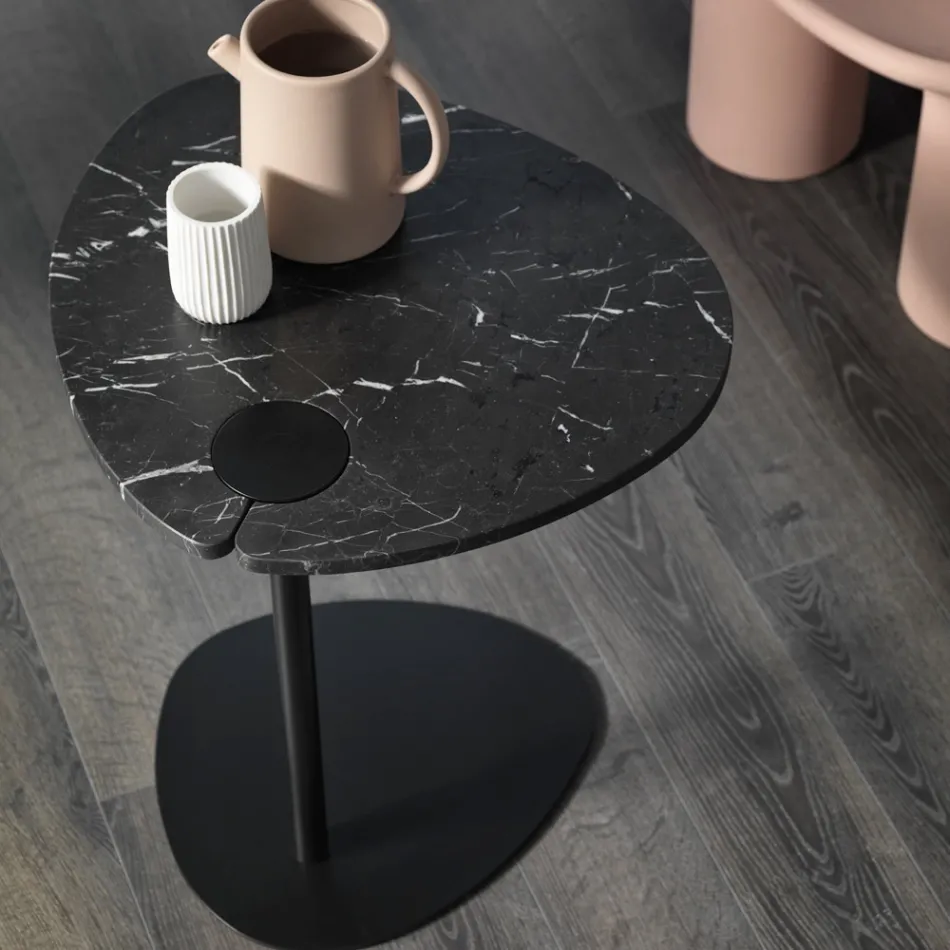 Coffee Table for Living Room in Metal and Marquinia Marble, Luxury Design - Yassine Viadurini