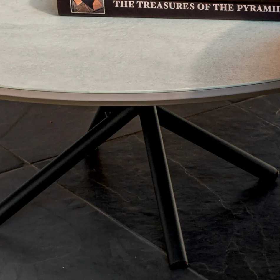 Round Coffee Table for Living Room Metal and Ceramic Base Oapca - Shanghai Viadurini