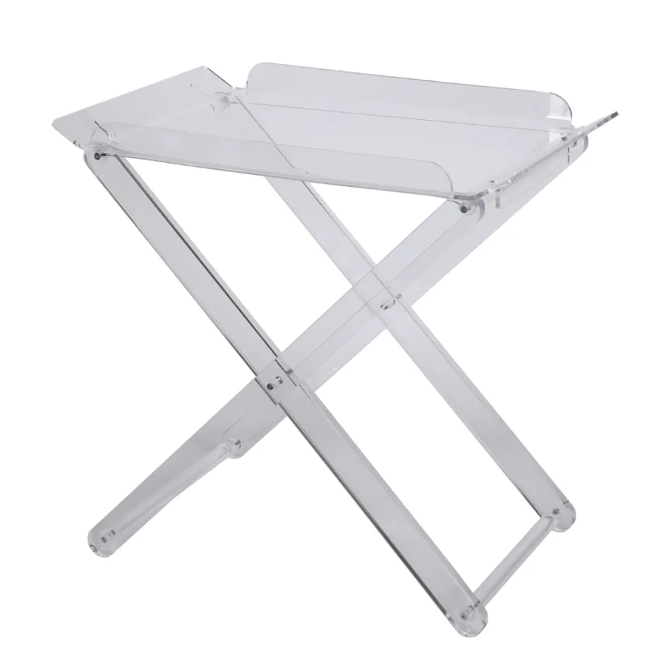 Folding Table with Transparent Acrylic Crystal Tray - Makete Viadurini
