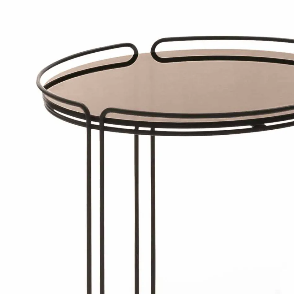 Round Metal Coffee Table with Glass Top Made in Italy - George Viadurini